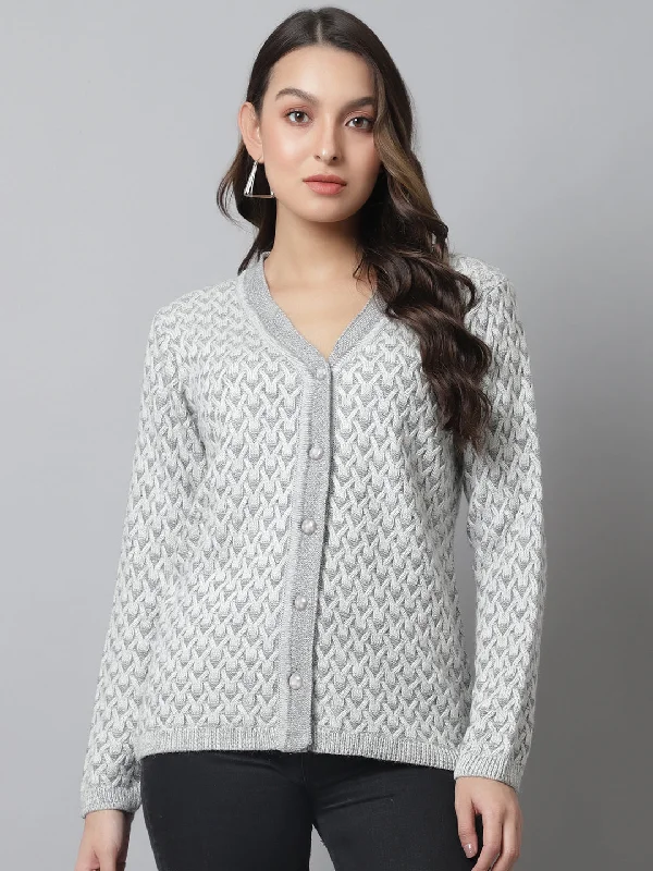 hooded women cardigan for added warmth and styleWomen's Casual  Grey V neck Cardigan Sweater