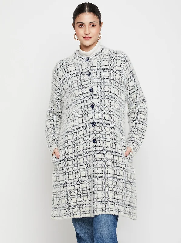 plus size women cardigan for comfortable layeringWomen's Casual  OffWhite Round neck Long Cardigan Sweater