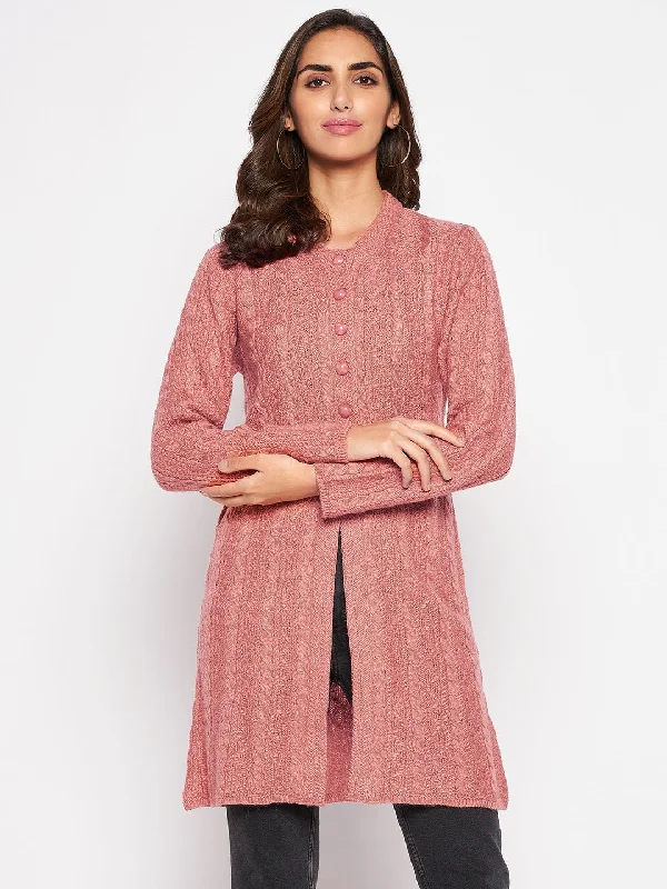 organic cotton women cardigan for an eco - friendly choiceWomen's Casual  Pink Round neck Long Cardigan Sweater
