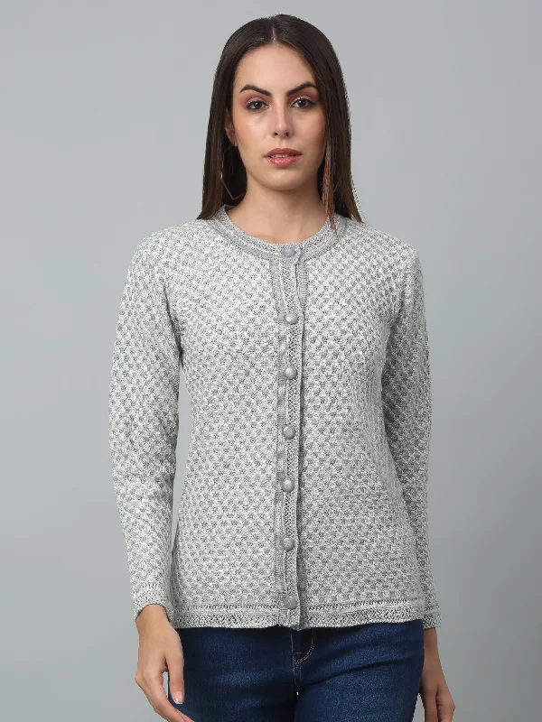 cropped women cardigan to pair with high - waisted jeansWomen's Casual  Multi Color Round neck Cardigan Sweater