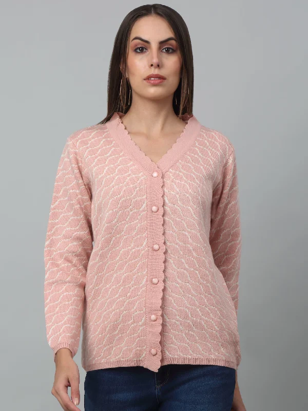 cashmere blend women cardigan for a luxurious feelWomen's Casual  Pink V neck Cardigan Sweater