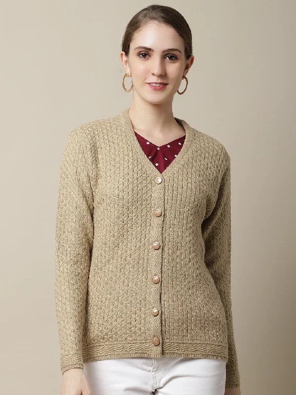 boyfriend style women cardigan for a relaxed fitWomen's Casual  Beige V neck Cardigan Sweater