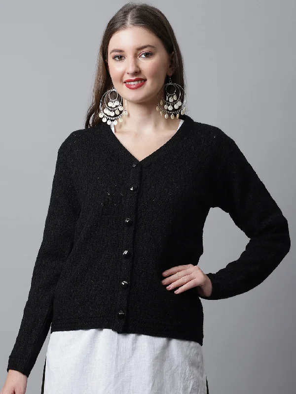 floral print women cardigan for a feminine touchWomen's Casual  Black V neck Cardigan Sweater