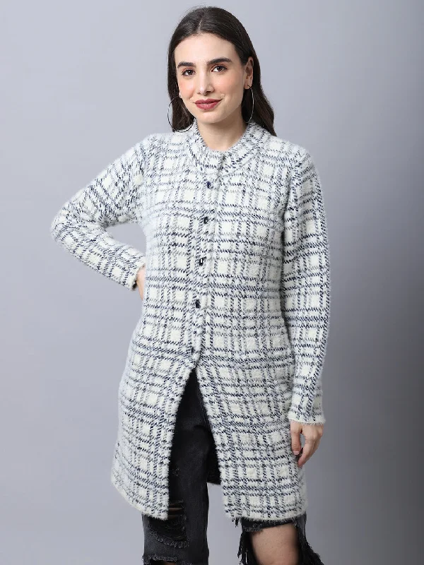 sequin embellished women cardigan for special occasionsWomen's Casual  OffWhite Round neck Long Cardigan Sweater