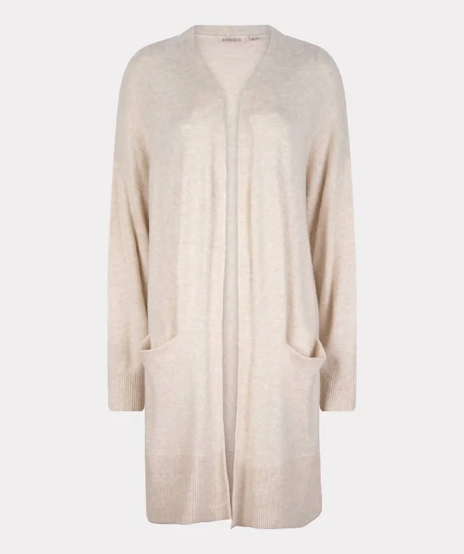 v neck women cardigan to elongate the necklineCardigan High Ribbing In Light Sand