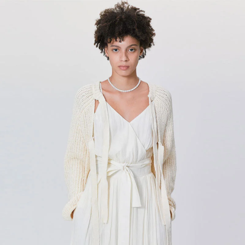 organic cotton women cardigan for an eco - friendly choiceCasual Beige  Dual Strap Self Tie Textured Pointelle Knit Oversized Cardigan