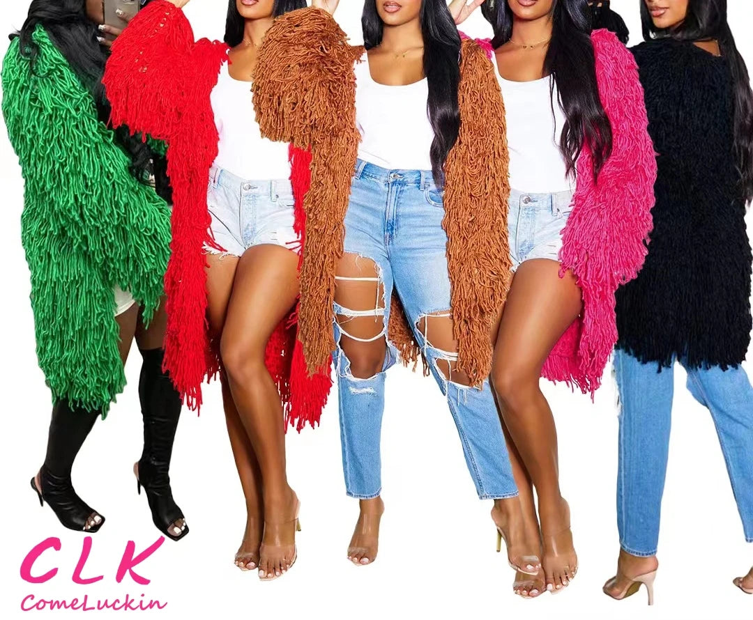boyfriend style women cardigan for a relaxed fitCasual Loose Knitted Soft Cardigan Jackets For Women 2023 Tassel Coat Fashion Red Black Long Sweater Cardigan