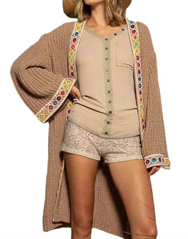 maternity women cardigan for expecting momsChenille Cardigan With Trim In Mocha