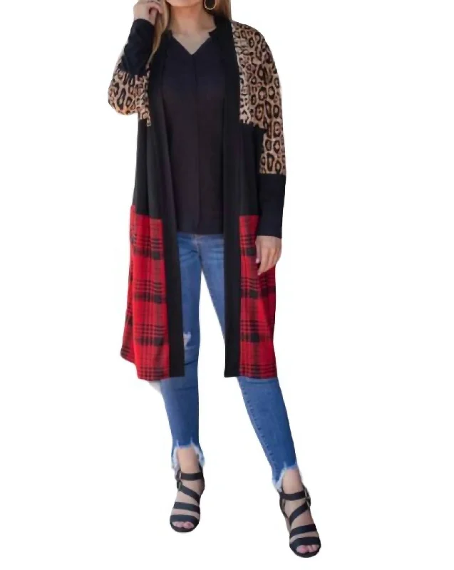 organic cotton women cardigan for an eco - friendly choiceChill Adulting With Leopard & Plaid Cardigan In Multi Color