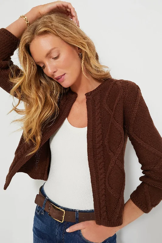 boyfriend style women cardigan for a relaxed fitChocolate Cable Knit Collins Cardigan