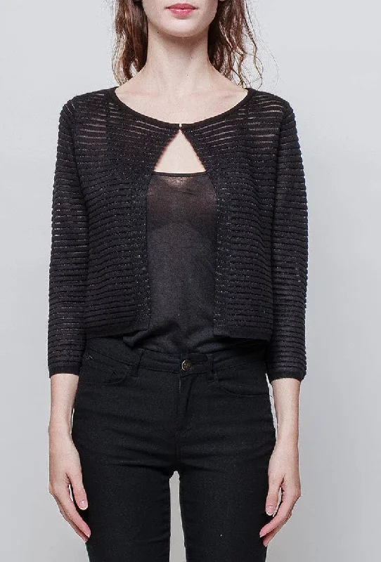 long length women cardigan with side slitsBlack Lurex Cardigan