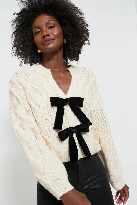 maternity women cardigan for expecting momsCream & Black Velvet Bows Bess Cardigan