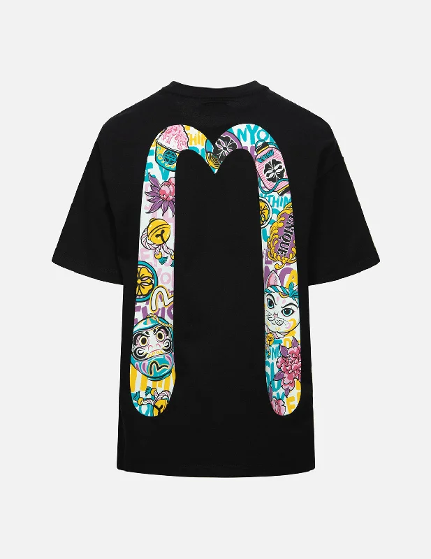 Daruma and Fortune Cat Print Daicock Oversized T-shirt