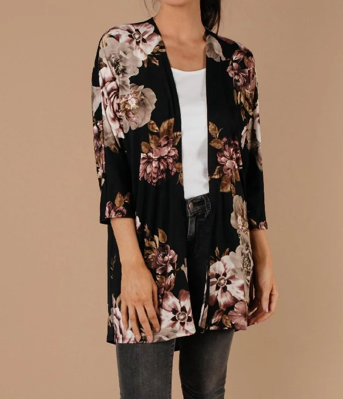 open front women cardigan for easy stylingDora Floral Cardigan In Black