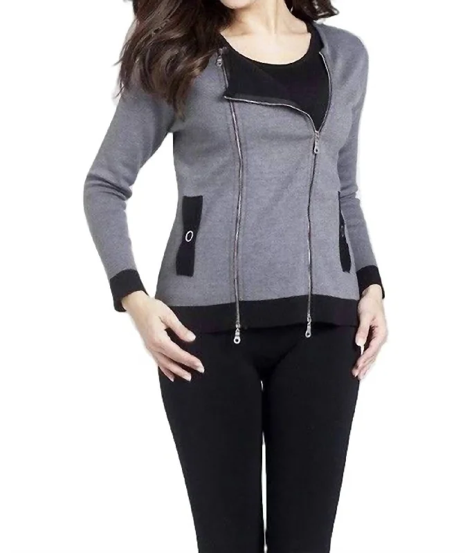 open front women cardigan for easy stylingDouble Zip Cardigan In Gray/black