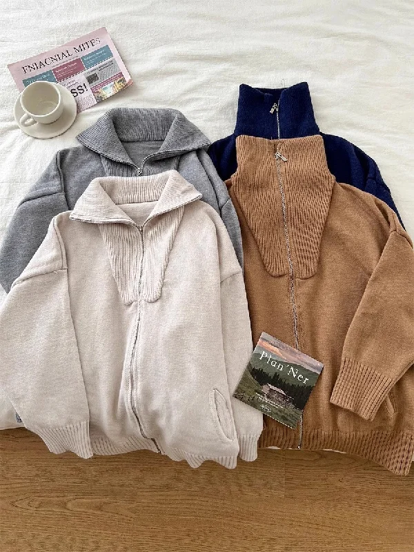 open front women cardigan for easy stylingdouble zipper knitted cardigan long-sleeved sweater jacket     S4764