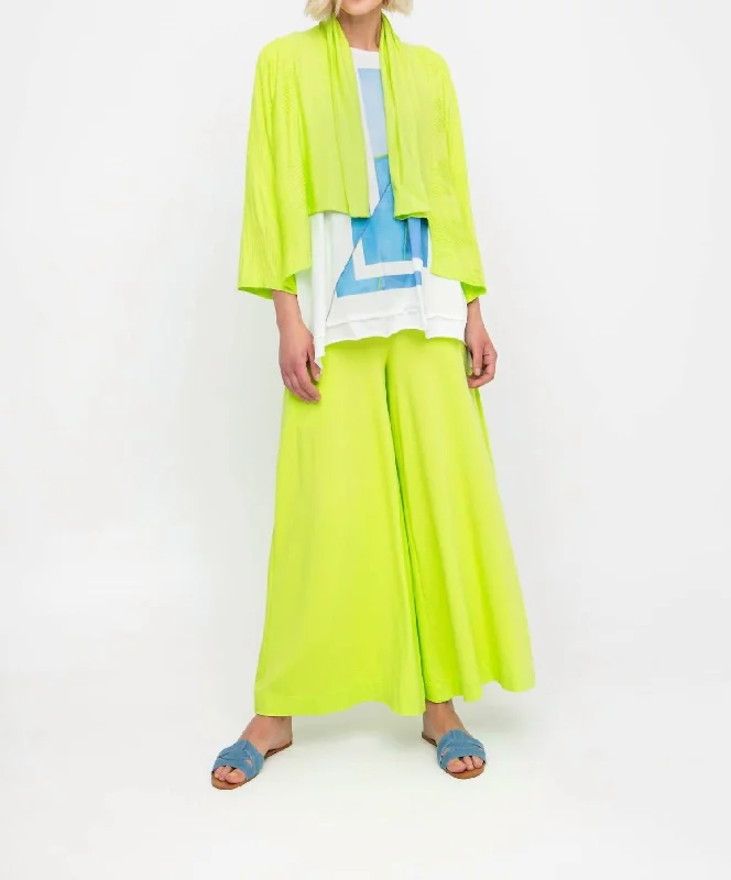color block women cardigan with bold huesDrape Neck Cardigan In Lime
