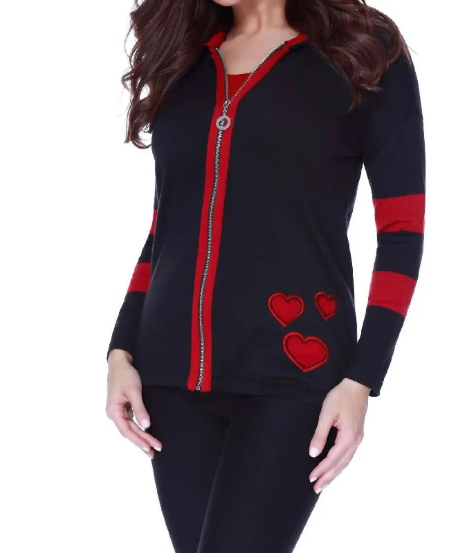 hand knitted women cardigan with artisanal charmFalling In Love Cardigan In Red/black