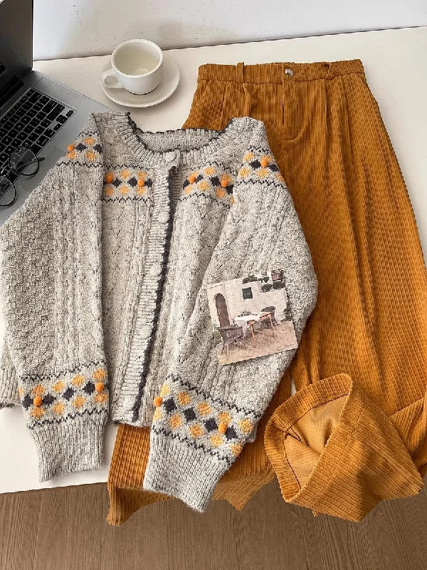 cable knit women cardigan with intricate patternsFashionable long-sleeved knitted cardigan     S4729