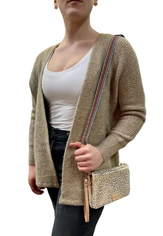 long length women cardigan with side slitsGlittered Knit Cardigan In Gold Metallic