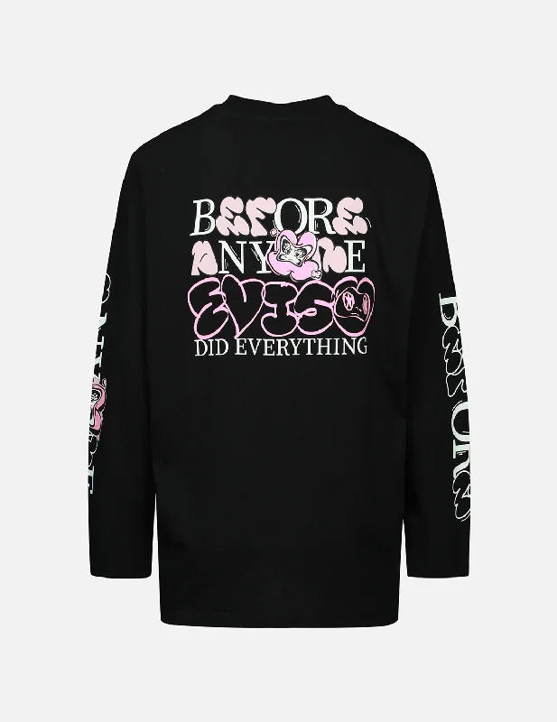 Graffiti Daruma Slogan Print Long-sleeve T-Shirt