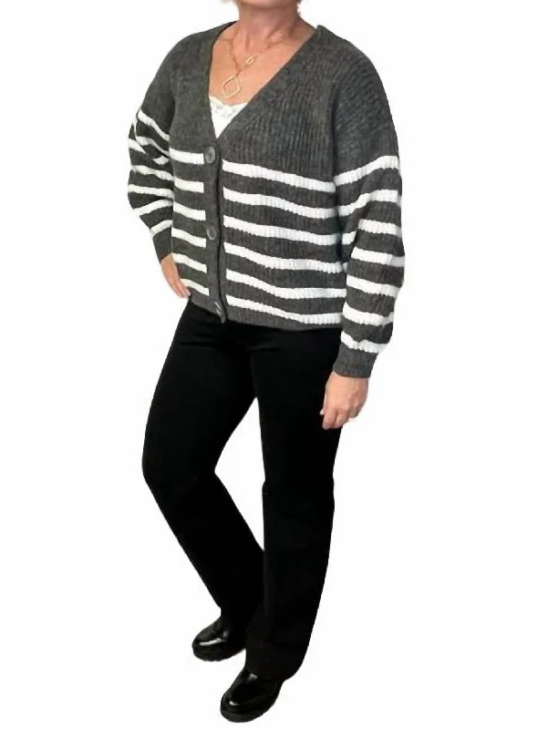 boyfriend style women cardigan for a relaxed fitGrey Stripe Cardigan