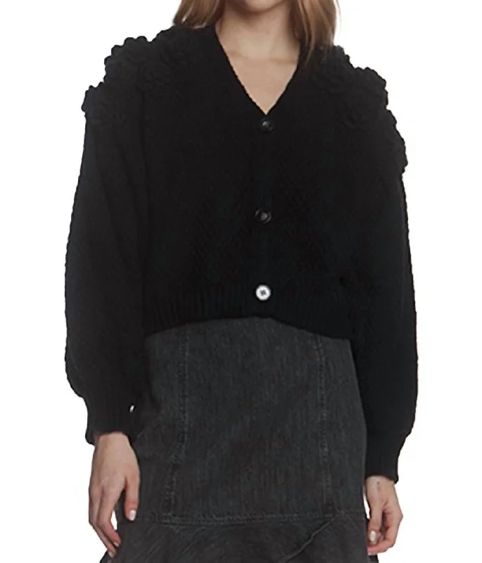 oversized women cardigan for a trendy and cozy lookHandmade Applique Cardigan In Black