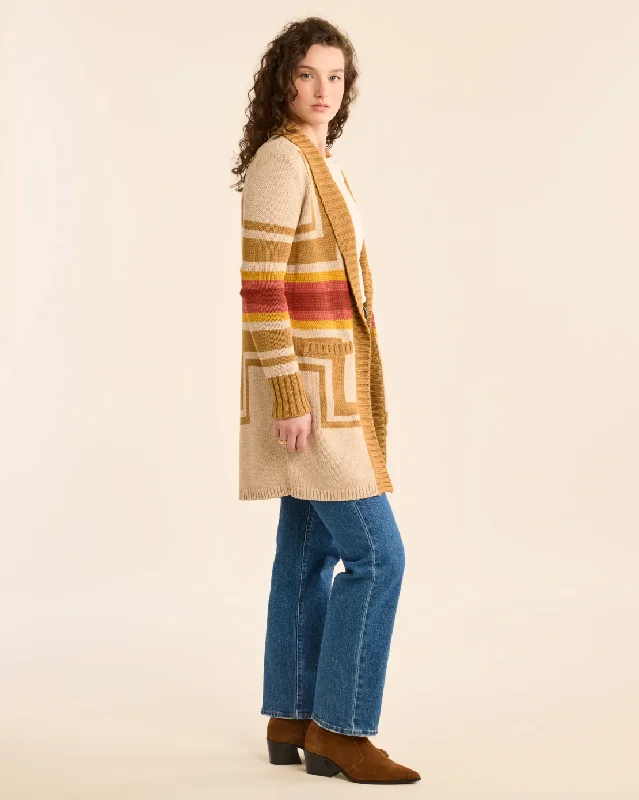 plus size women cardigan for comfortable layeringHarding Open Front Cardigan<br>Sandshell Multi