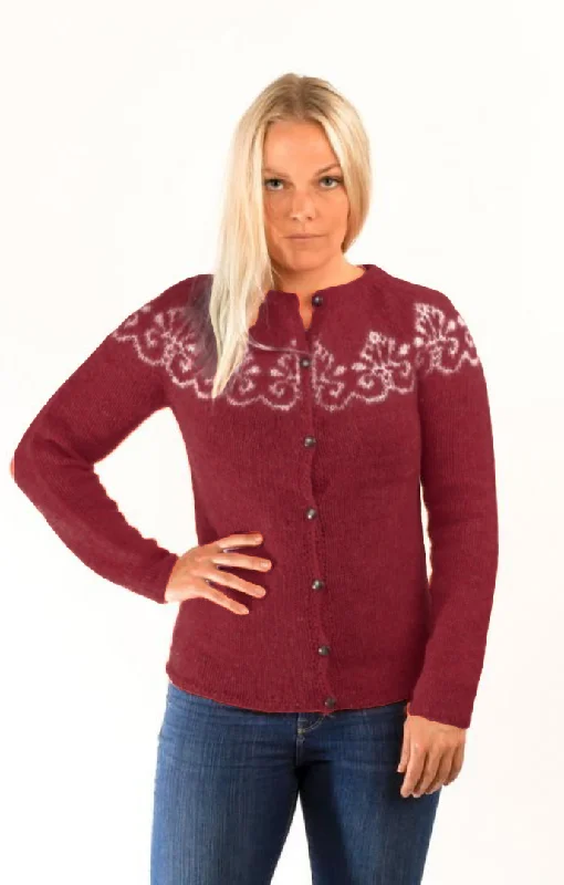 ribbed women cardigan with a classic textureHruni Wool Cardigan Dark red