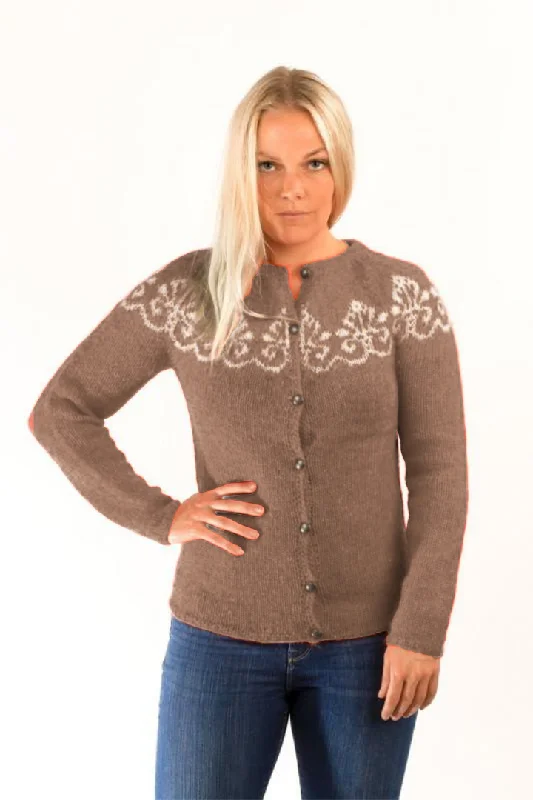color block women cardigan with bold huesHruni Wool Cardigan Oatmeal