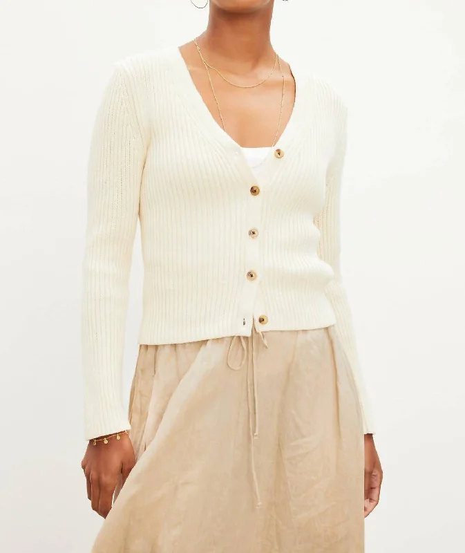 organic cotton women cardigan for an eco - friendly choiceHydie Textured Cotton Cardigan In Cream