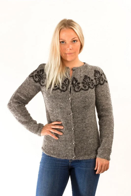long length women cardigan with side slitsHruni Wool Cardigan Grey