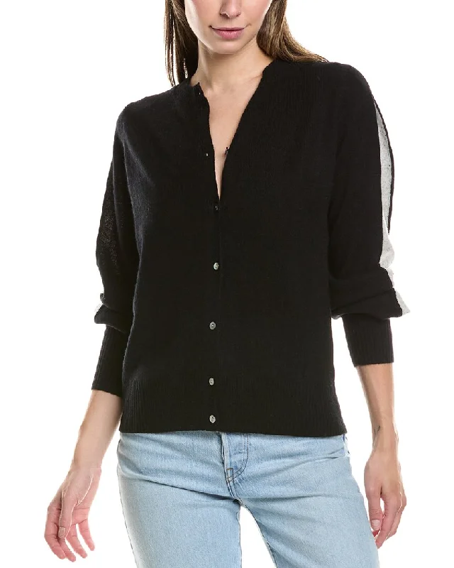 long length women cardigan with side slitsInCashmere Splice Cashmere Cardigan
