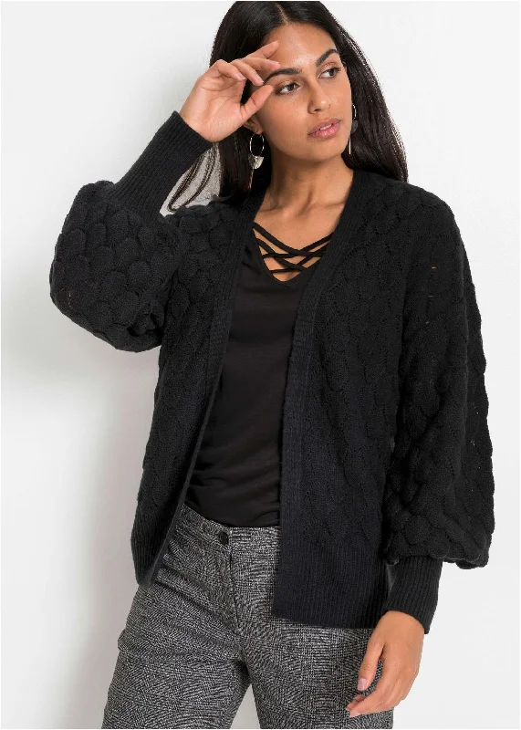 hooded women cardigan for added warmth and styleBalloon Sleeve Cardigan - Black