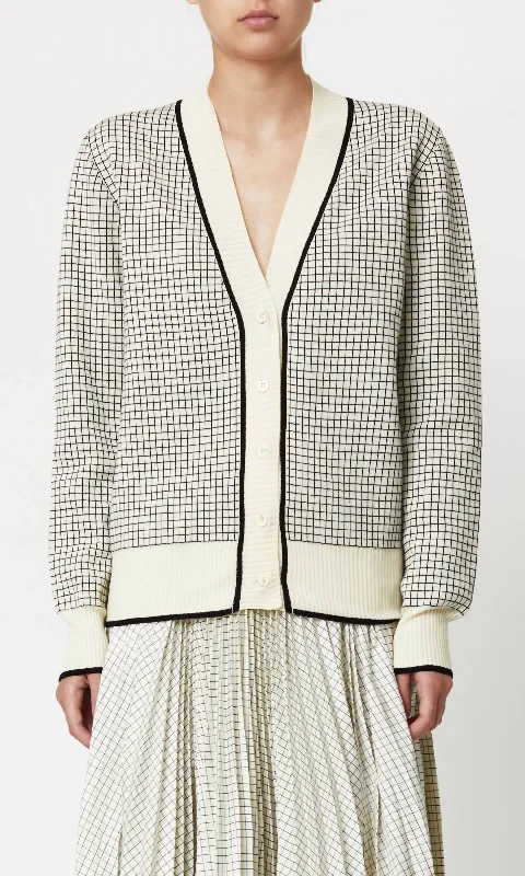 oversized women cardigan for a trendy and cozy lookJacquard Check Cardigan In Black/beige