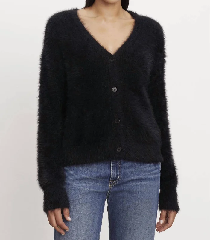 hand knitted women cardigan with artisanal charmKelsey Cardigan In Black