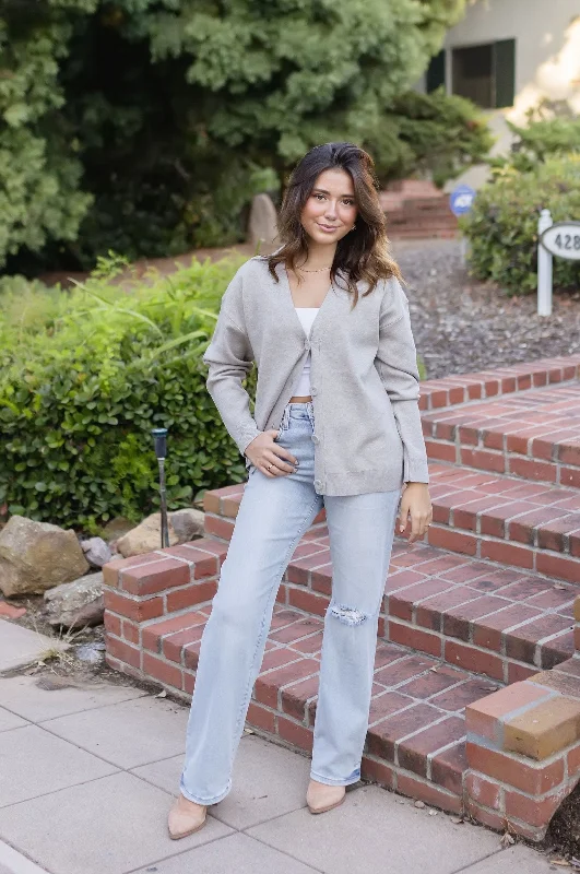 cropped women cardigan to pair with high - waisted jeansLaura Long Sleeve Button Down Knit Cardigan Slate