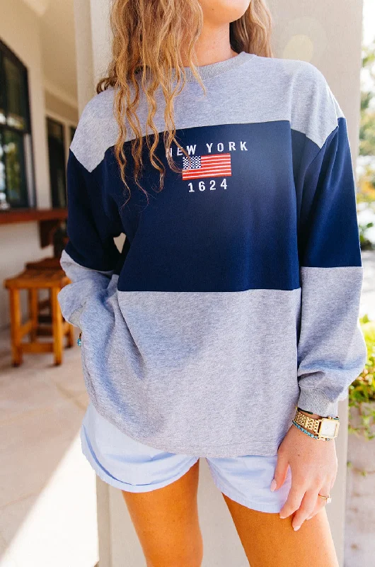 NY Colorblock Crewneck - H.Grey/Navy