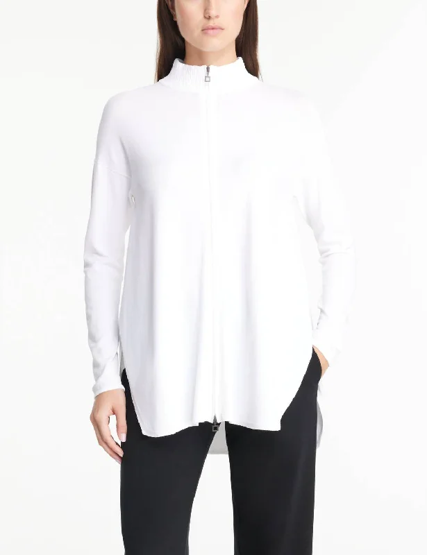 machine washable women cardigan for easy careLightweight Knit Long Full Zip Cardigan In White