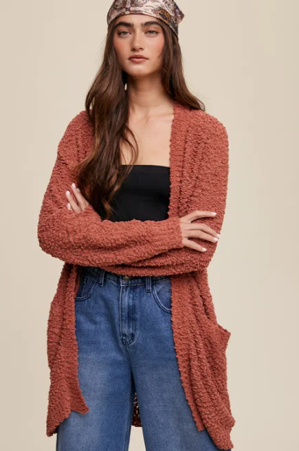 floral print women cardigan for a feminine touchListicle Cardigan in Rust