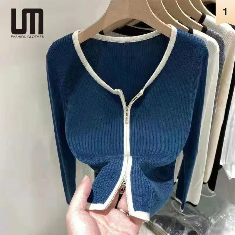 button down women cardigan with vintage buttonsLiu Ming Hot Selling Wholesale 2024 Fall Women Clothes Zipper Cardigans Long Sleeve Skinny Knitting Sweaters