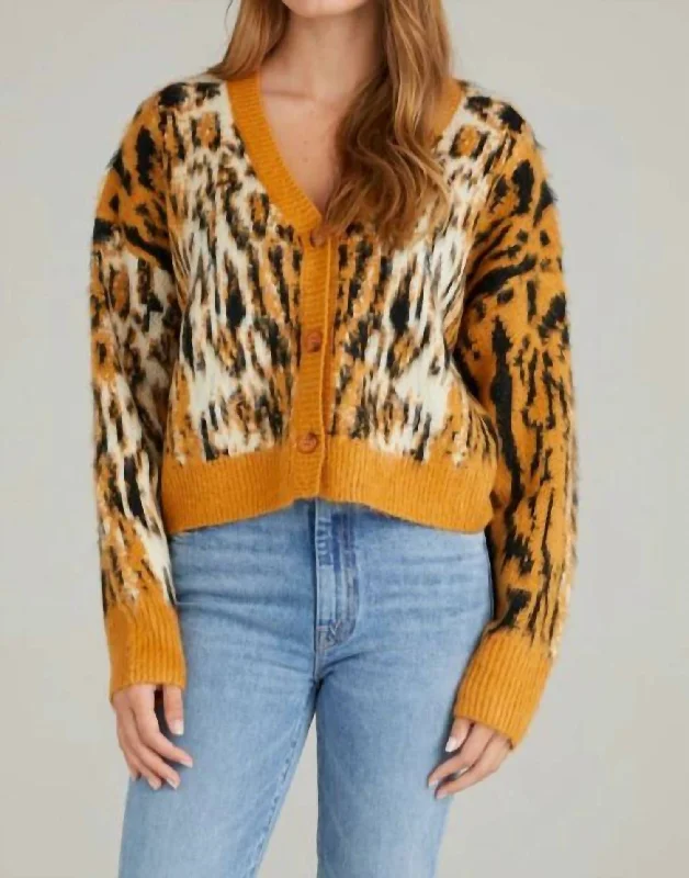 long length women cardigan with side slitsLondon Cardigan In Cognac
