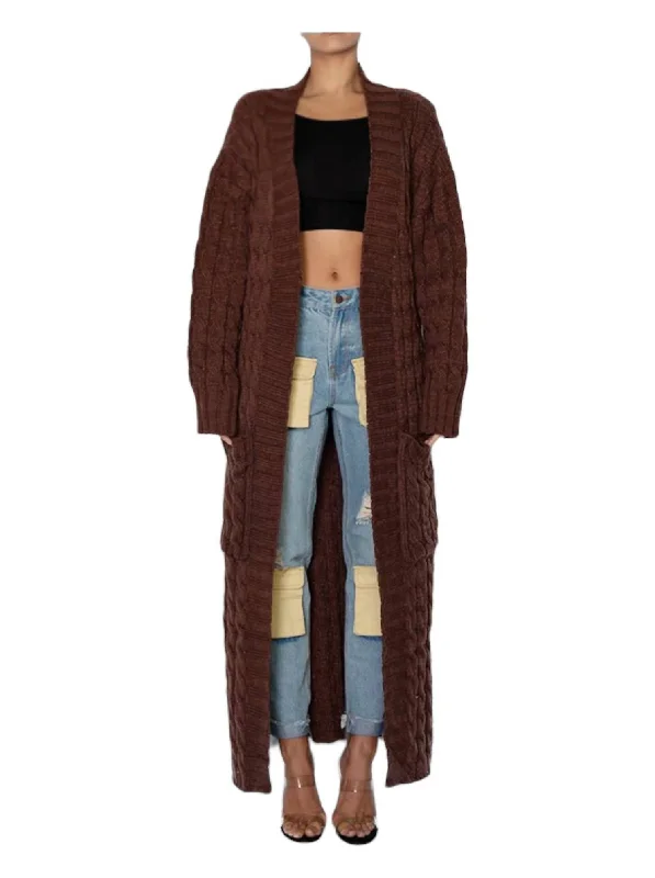sequin embellished women cardigan for special occasionsLong Cable Knit Cardigan Sweater In Brown