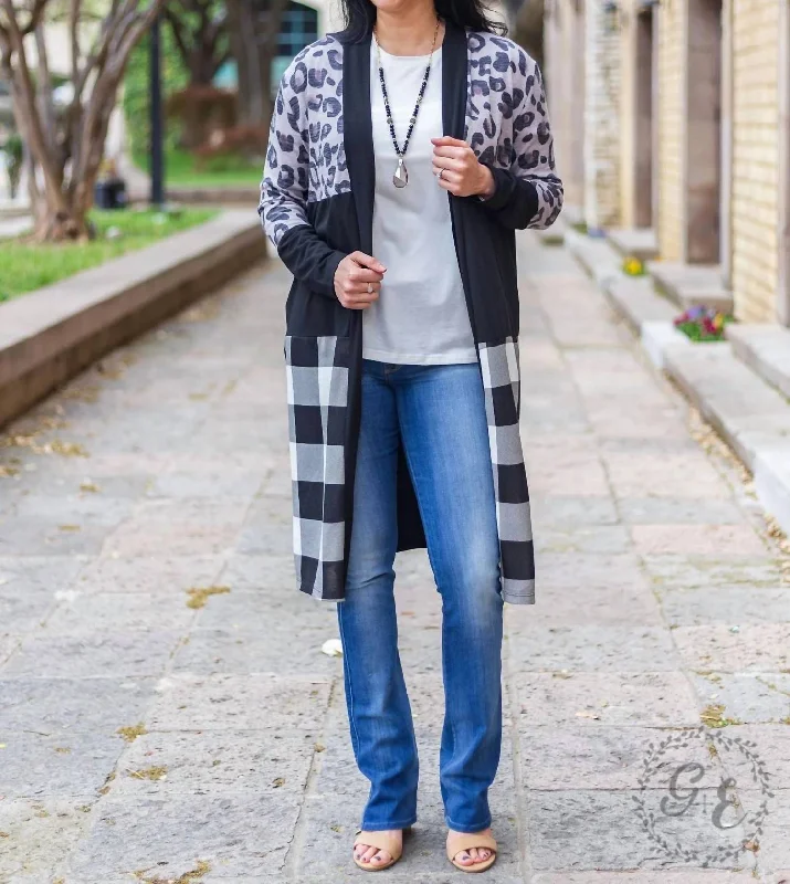 boyfriend style women cardigan for a relaxed fitLong Sleeve Cardigan In Black And White