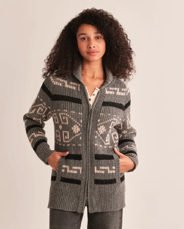ribbed women cardigan with a classic textureLong Westerley Cardigan<br>Grey/Black