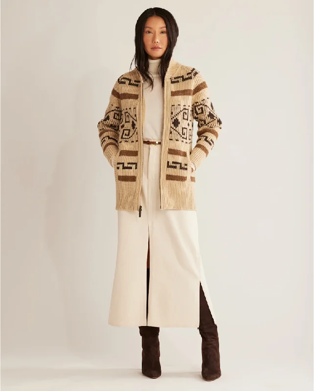 cashmere blend women cardigan for a luxurious feelLong Westerley Cardigan<br>Tan/Brown Multi