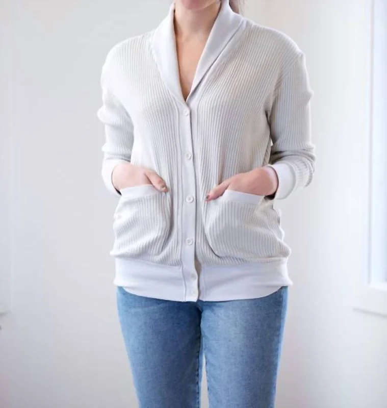 lightweight women cardigan for spring and fallLuxe Thermal Grandpa Cardigan In Stone