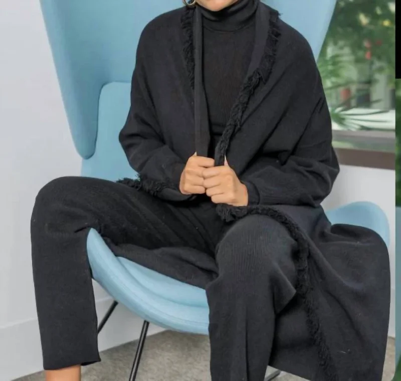 long length women cardigan with side slitsMadelyn Cardigan In Black