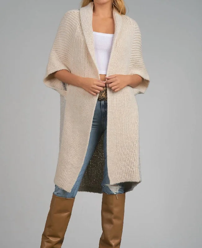 floral print women cardigan for a feminine touchMadrid Wool Knit Long Cardigan In Ivory/heather Grey