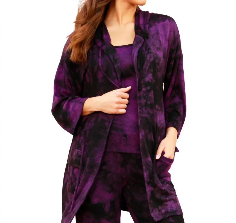 cropped women cardigan to pair with high - waisted jeansMarble Wash Drawstring Cardigan In Grape